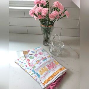 Vintage crystal basket with bonus Easter towels.